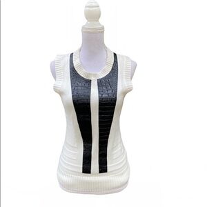 Sachin + Babi Sleeveless Sweater Vest Size 2 White Black Croc Faux Leather FLAW